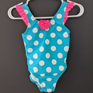 Blue & white polka dot one piece swimsuit